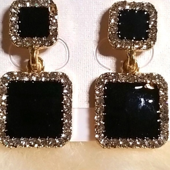 Black CZ Crystal Square Earrings - Picture 3 of 4